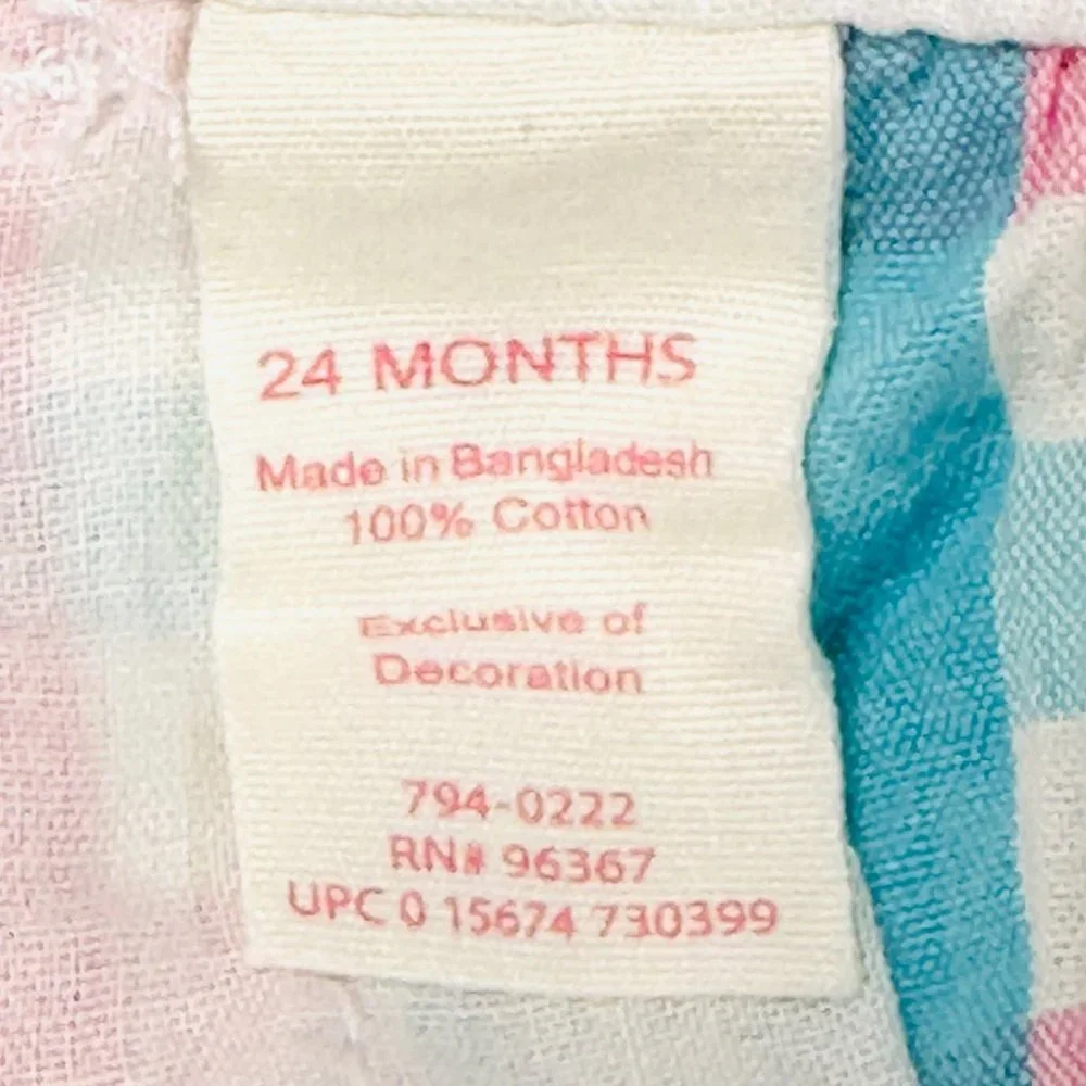 OshKosh B'Gosh Pink & Blue Check Bubble Romper 24M - NWT